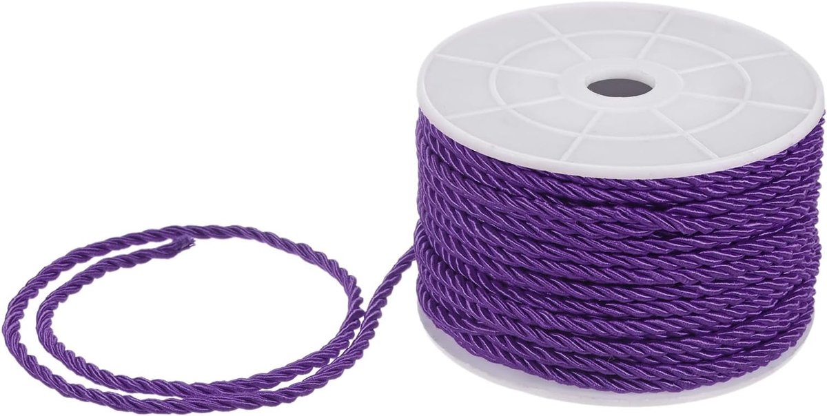 METERXITY 22 Yards Twisted Rope Trim, 3mm/0.12" Donkerpaars Zacht Polyester Gedraaid Zijden Touw Koord 3-laags Decoratief Koord voor Gift Bag/DIY Crafts/Home Decor/Gordijn Tieback