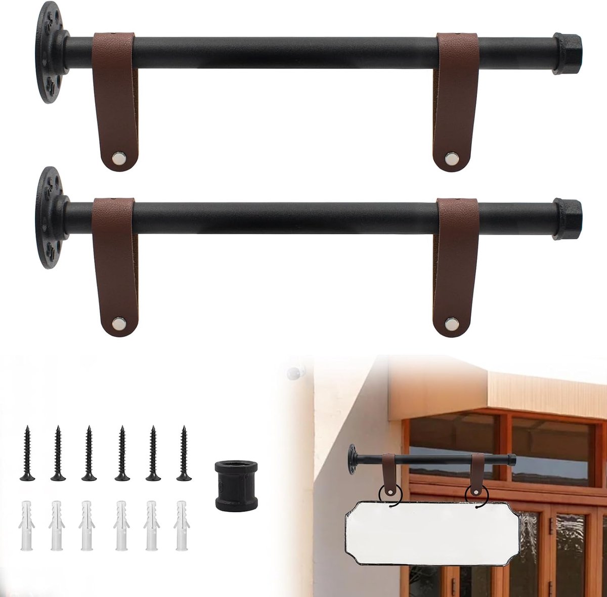 2 sets 30 cm hangende bordhouders met ophangbanden, metalen wandhouder, bordhanger voor thuis, kantoor, klaslokaal, winkel, restaurant