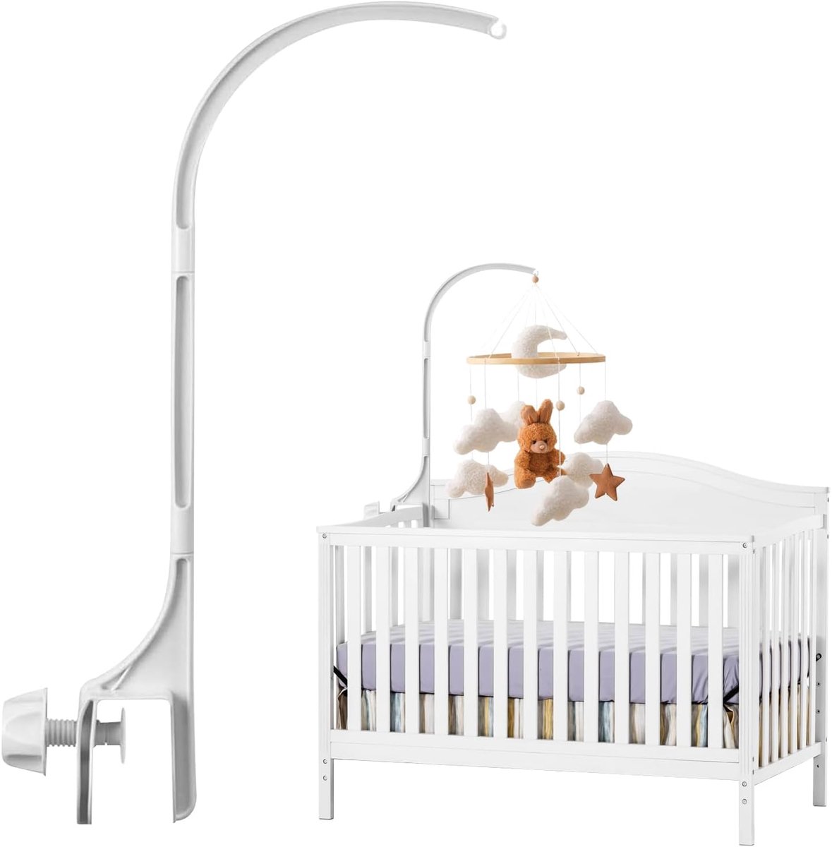 Mobiele houder wit, mobiele houder, bed, verstelbare mobiele luiertafel voor babybed, houder, frame stang voor ophanging, windgongen, bedbel, accessoires