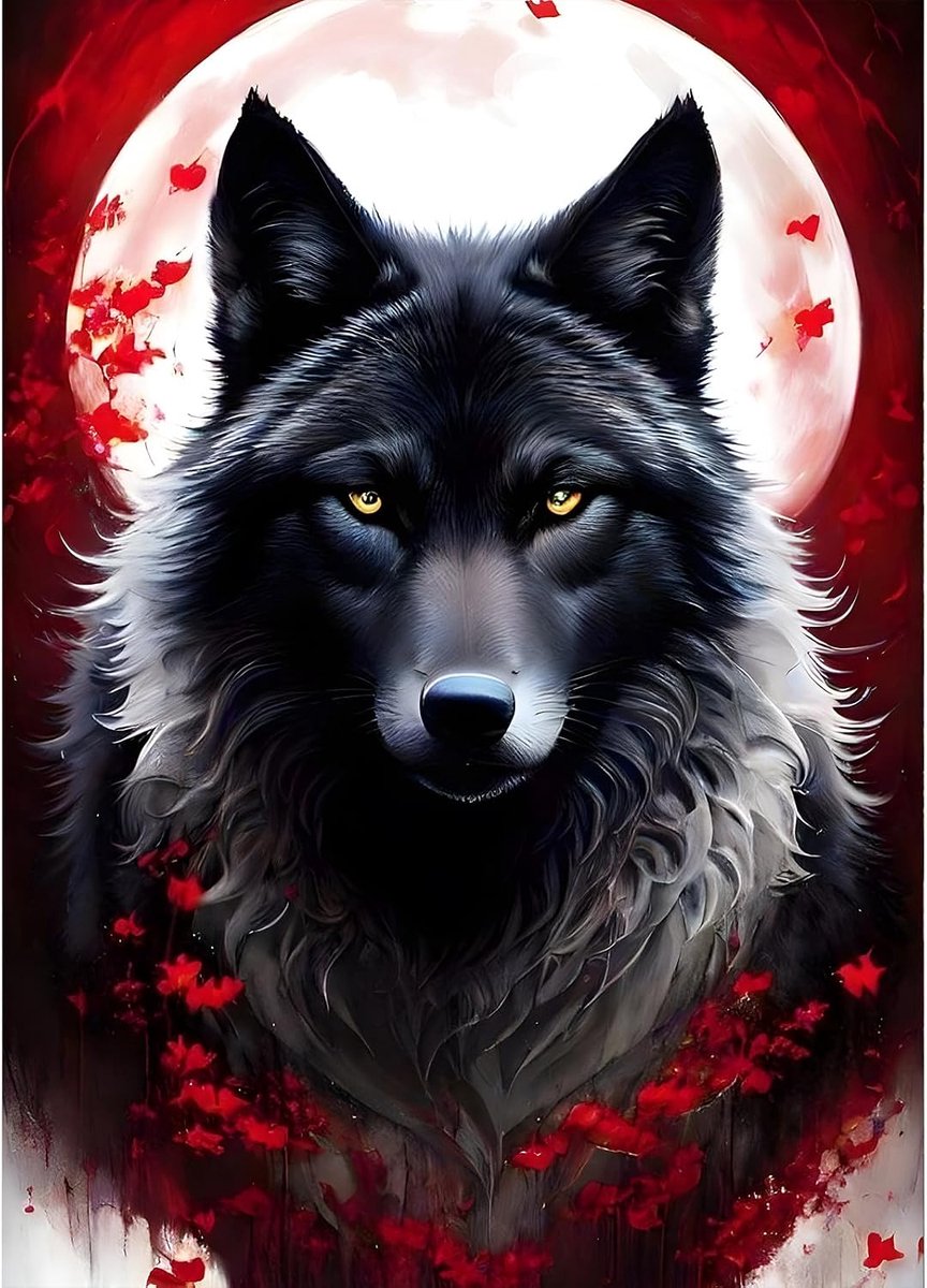 Doe-het-zelf 5D fantasy wolf diamond art kit, ronde full drill sprankelende maan diamond painting schilderij, Dreamland diamond painting kunstkits handwerk voor volwassenen beginners