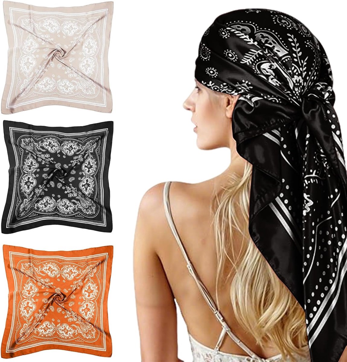 doek 3 stuks hoofddoek dames zomer 70 x 70 cm bandana dames satijnen doek vierkante sjaals zijden sjaal vierkante satijnen hoofddoek voor dagelijks gebruik vrije tijd pendelen