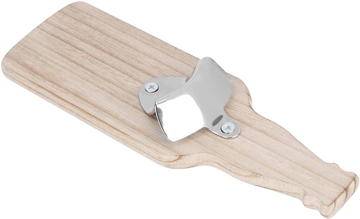 Bierflesopener met Hout en Magneet, Perfect voor Koelkast, Roestvrijstalen Flesopener, Eenvoudig Te Installeren en Te Wassen, Ideaal voor keuken- of Feestaccessoires (Natuurlijk hout)