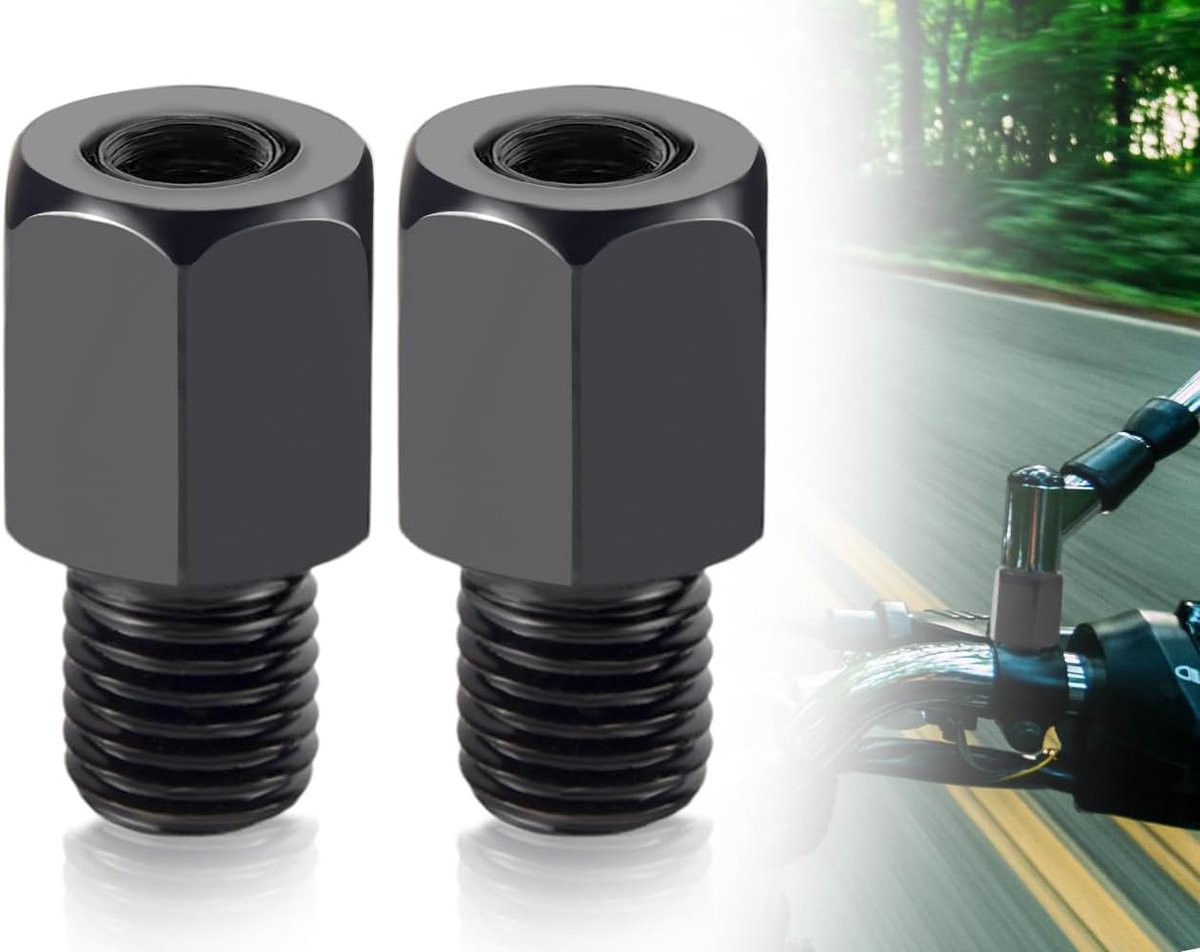 2 stuks spiegeladapter met linkse schroefdraad M8 naar M10, universele spiegeladapter voor motorfiets, bromfiets, zwart