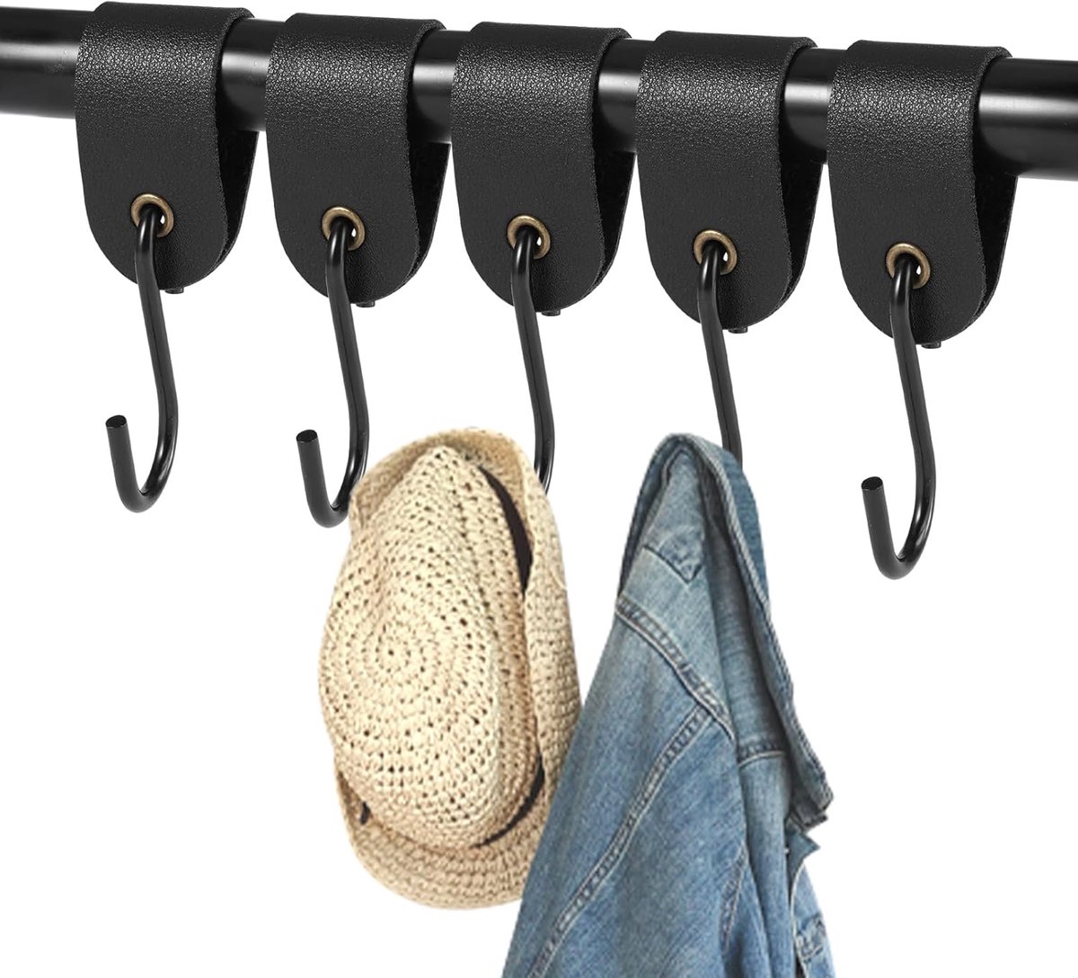 S-haken | S-haken met leren lus, haken om op te hangen, S-vormige voor potten en pannen, kleding, hoeden, handdoeken
