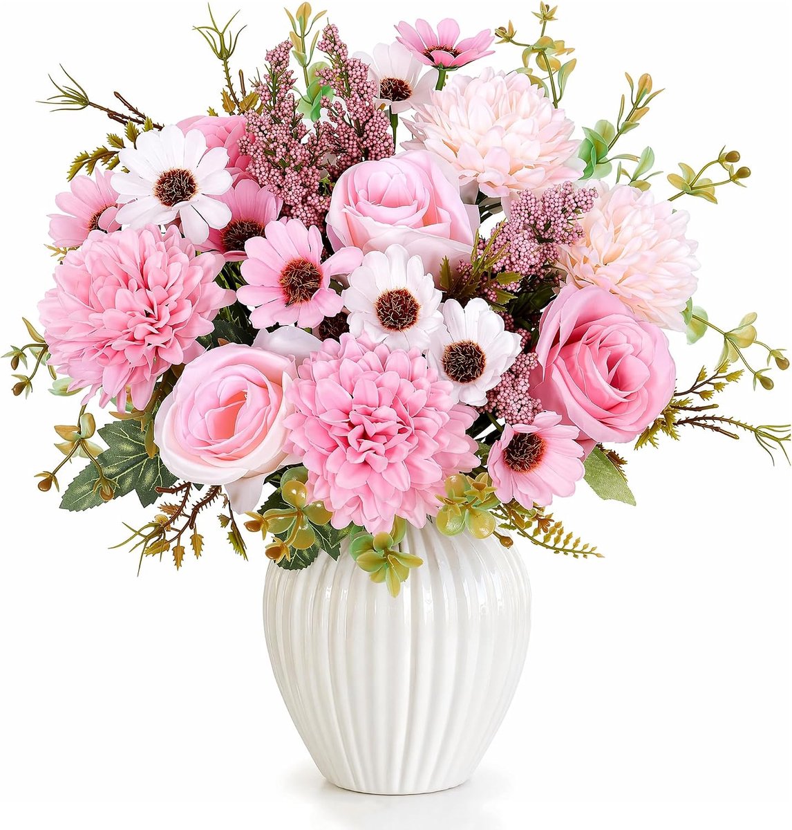 Kunstbloemen voor decoratie, boeket kunstrozen van zijde voor bruiloftsfeesten, tafeldecoraties en woondecoratie (roze)