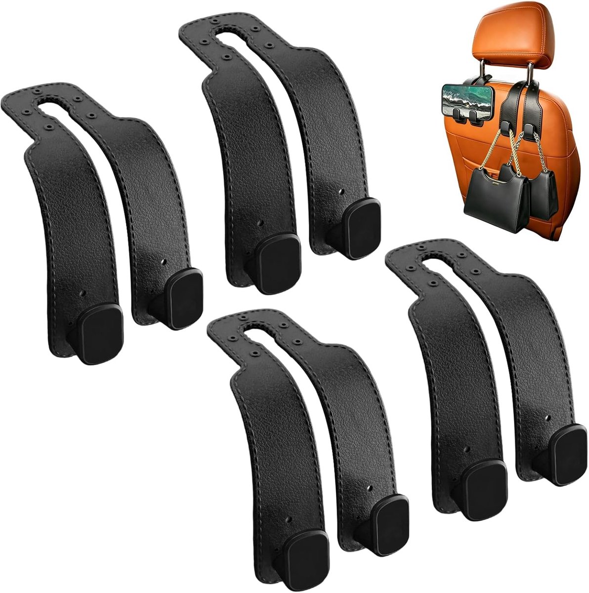 4 stuks autostoel dubbele haken rughaken van leer, auto-accessoires interieur, lederen dubbele haken voor autostoel achterkant voor organizer, tassen, handtassen