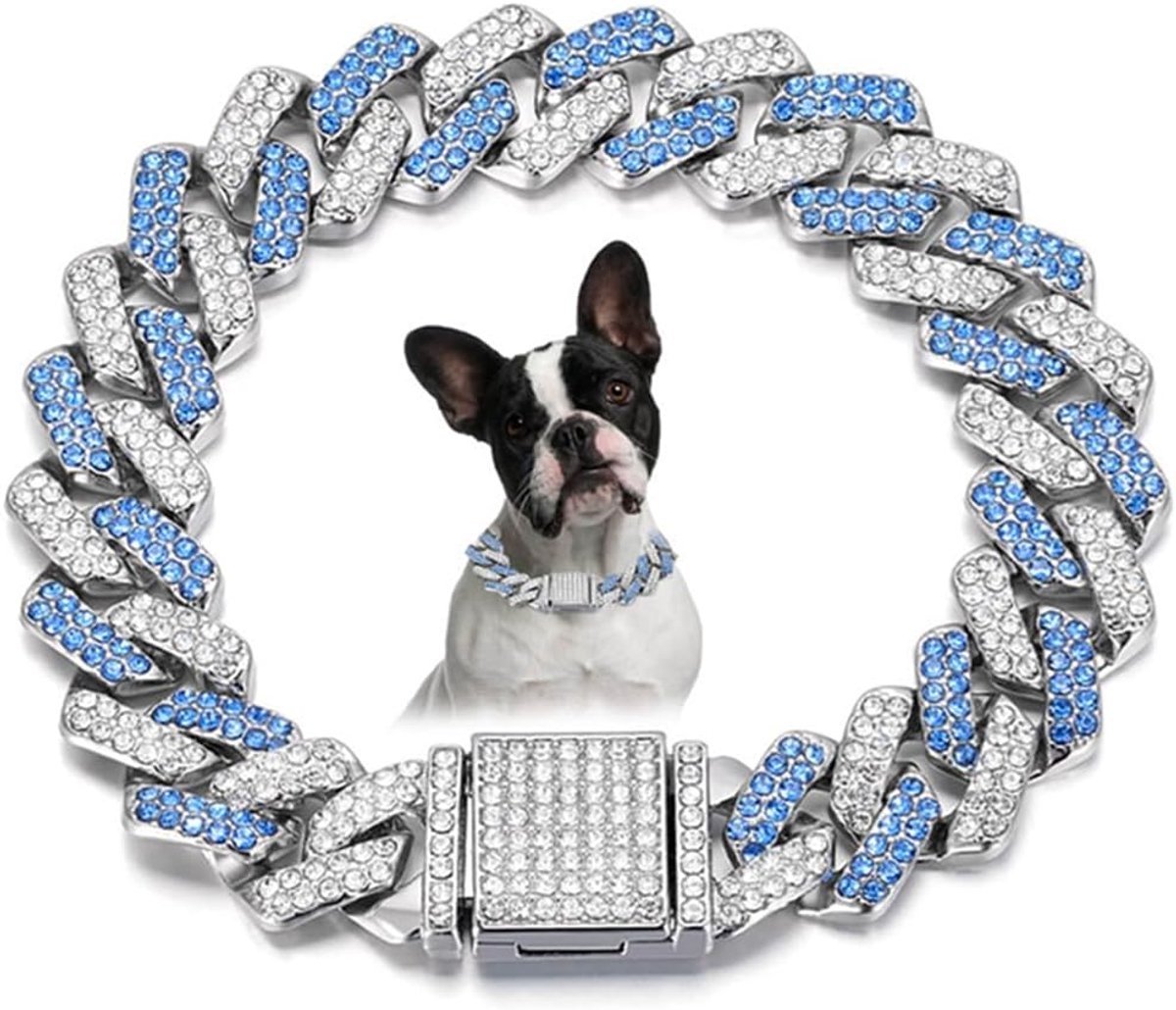 hondenhalsband, diamant metaal Cubaanse link hondenhalsband, 15 mm brede bling sprankelende puppy-ketting voor kleine, middelgrote en grote honden en katten (40,6 cm)