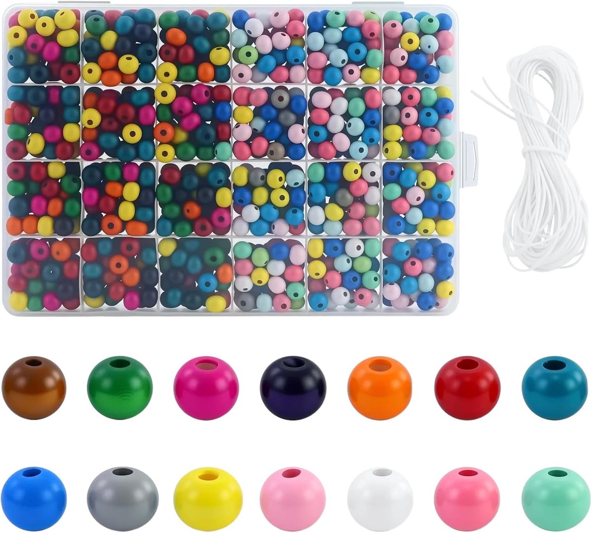 Kralen, 8 mm, ronde kralen, pastelkralen, houten kralen om te rijgen, knutselkralen met gat voor doe-het-zelf sieraden, armbanden, knutselwerk, parelglans + mat, 960 stuks