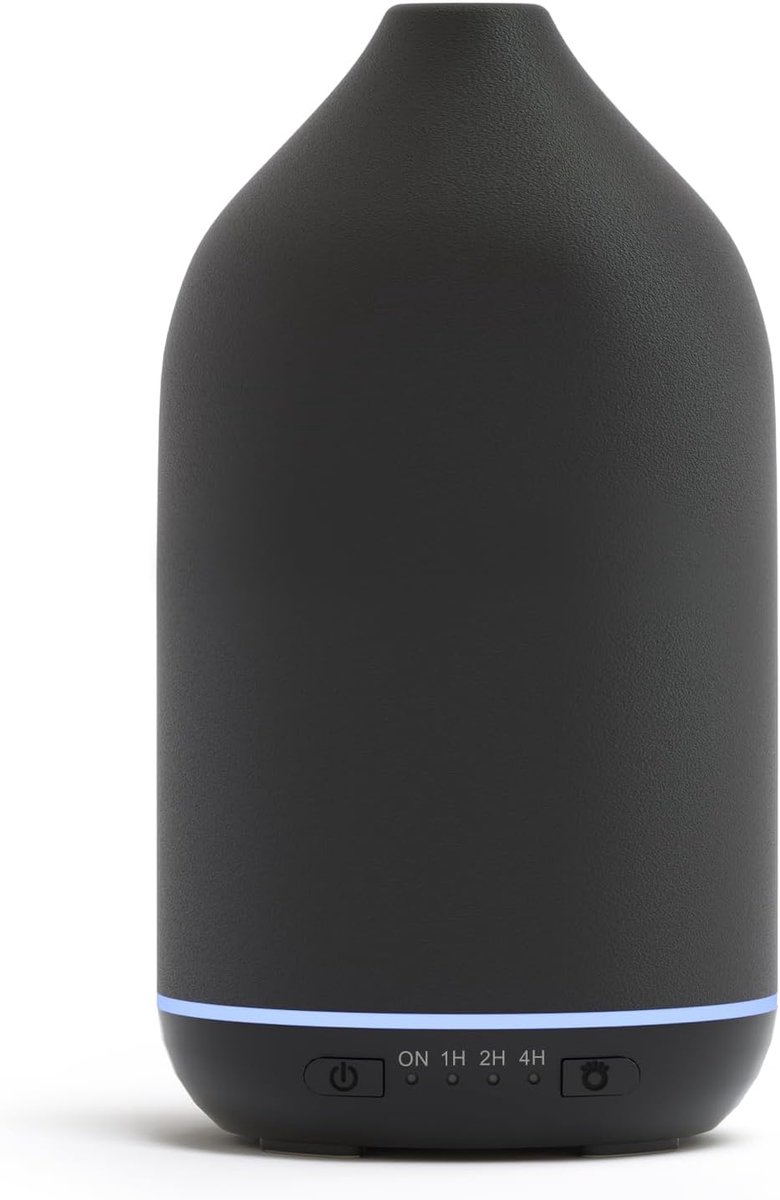 Diffuser voor etherische oliën van keramiek, 200 ml, ultrasone diffuser voor etherische oliën, elektrisch met 7 led-kleuren, automatische uitschakeling, timer, zwart