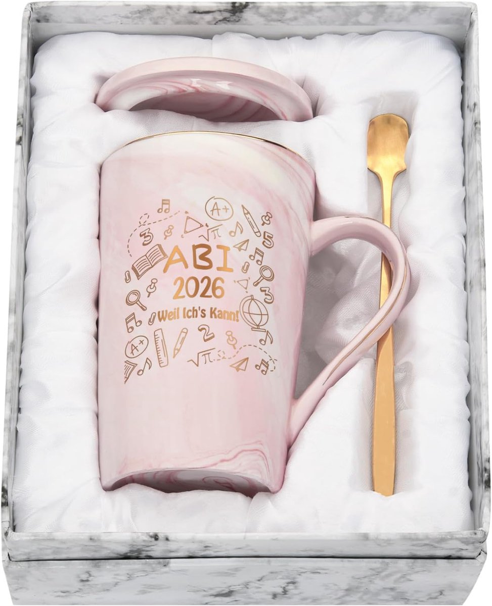 Koffiemok Abi 2025 cadeaus voor het eindexamen met spreuk - Abi 2025 weil ich's kann! - Abi 2025 winkel cadeau voor het geslaagd examen afstudeercadeau gymnasium, 400 ml roze