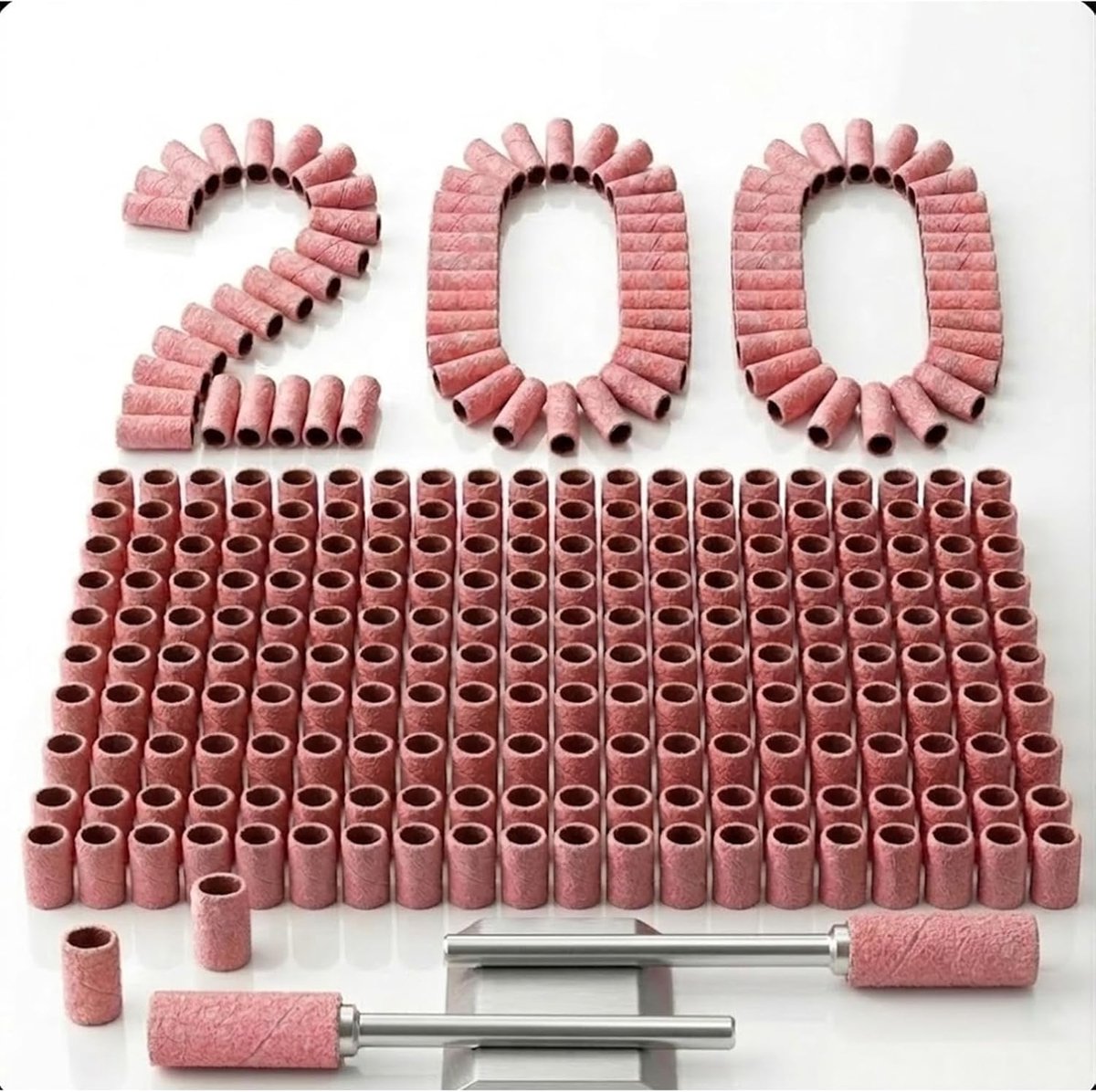 Mini-opzetstukken voor schuurmachine, hulzen: 200 stuks precisieschuurbanden 240 korrel + 2 boorhouder, voor Emeri nagelboormachine, duurzaam en gemakkelijk te vervangen, manicure en pedicure (roze)
