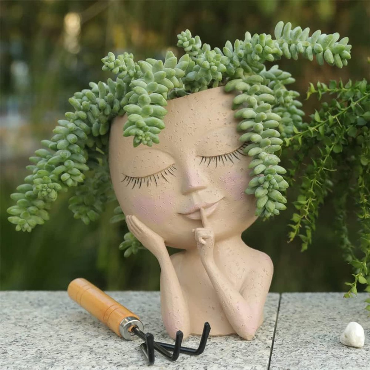 Bloempot Gezicht Hoofd Succulent Plantenbak, Cactus Overpotten met Afvoergat, Tuindecoratie Cadeau voor Binnen en Buiten, Heldere Kleur