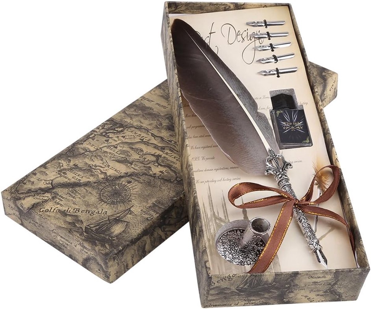 0,5 Mm Ganzenveren Dompelpen 0,5 Mm Borstelpen Met Gesneden Ganzenveren Pen Beste Antieke Executive Gift (Lege Inktfles) (Zwart)