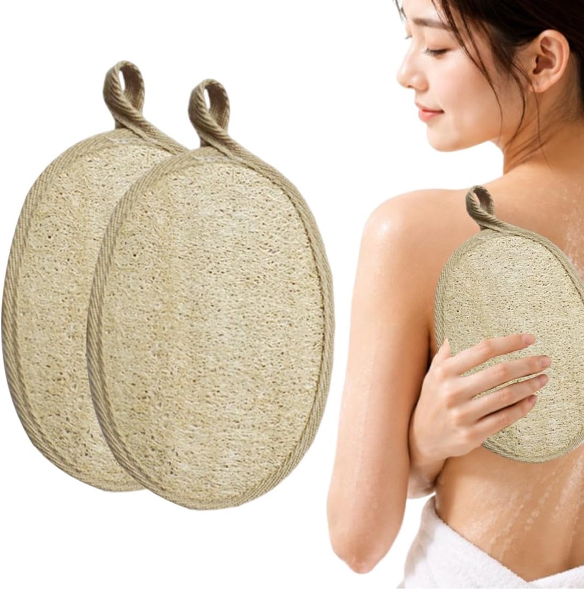 natuurlijk, milieuvriendelijk, zacht en sneldrogend, natuurlijke loofa-spons voor douche, ideaal voor reizen en dragen, 2 stuks