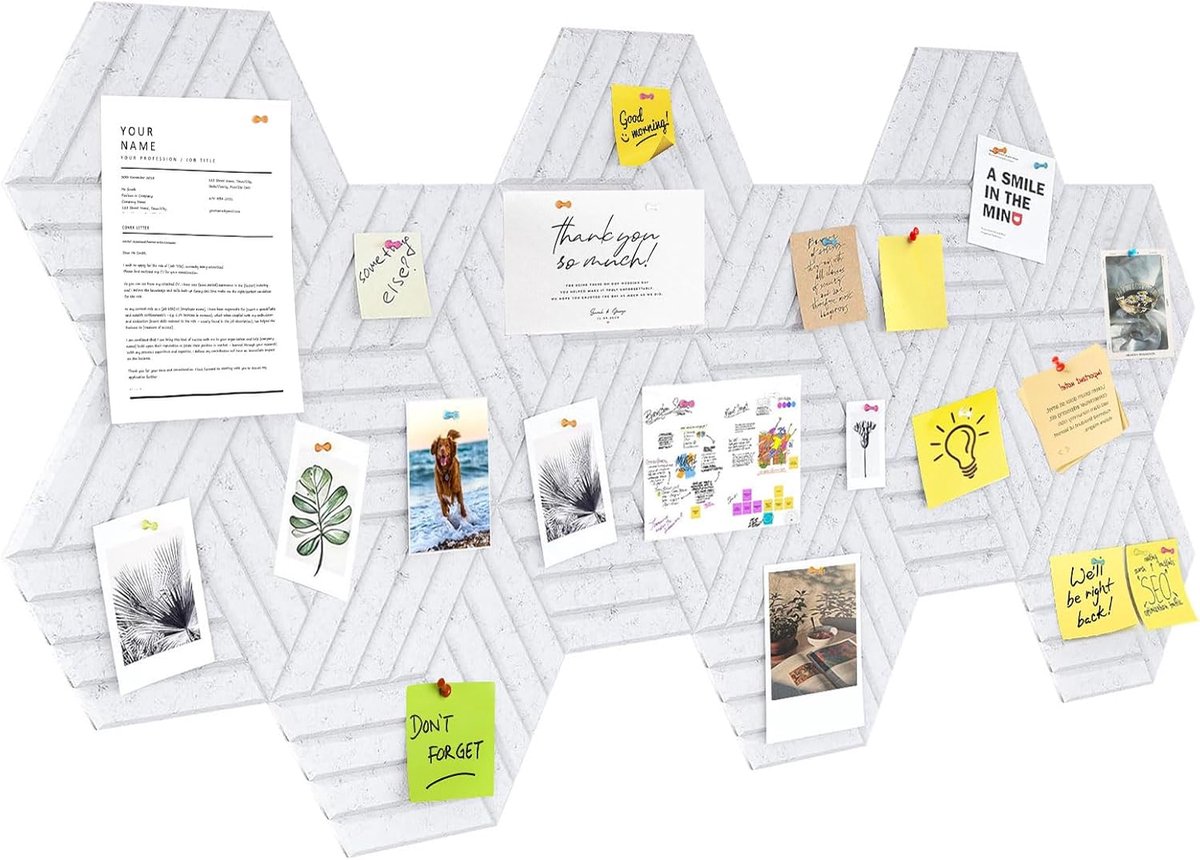 12 stuks vilten prikbord, zelfklevend, 30 x 26 cm, zeshoekige viltplaat, kurkplaat voor foto's, wanddecoratie en moodboard, gedeeld design, ideaal voor kantoor en thuis, zilvergrijs
