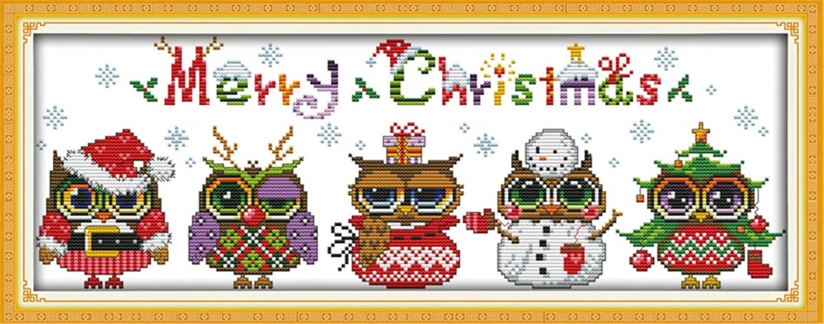 Borduurwerk Kruissteek Kits Kerst Uil Gestempeld met Gedrukt Patroon Starter Kit
