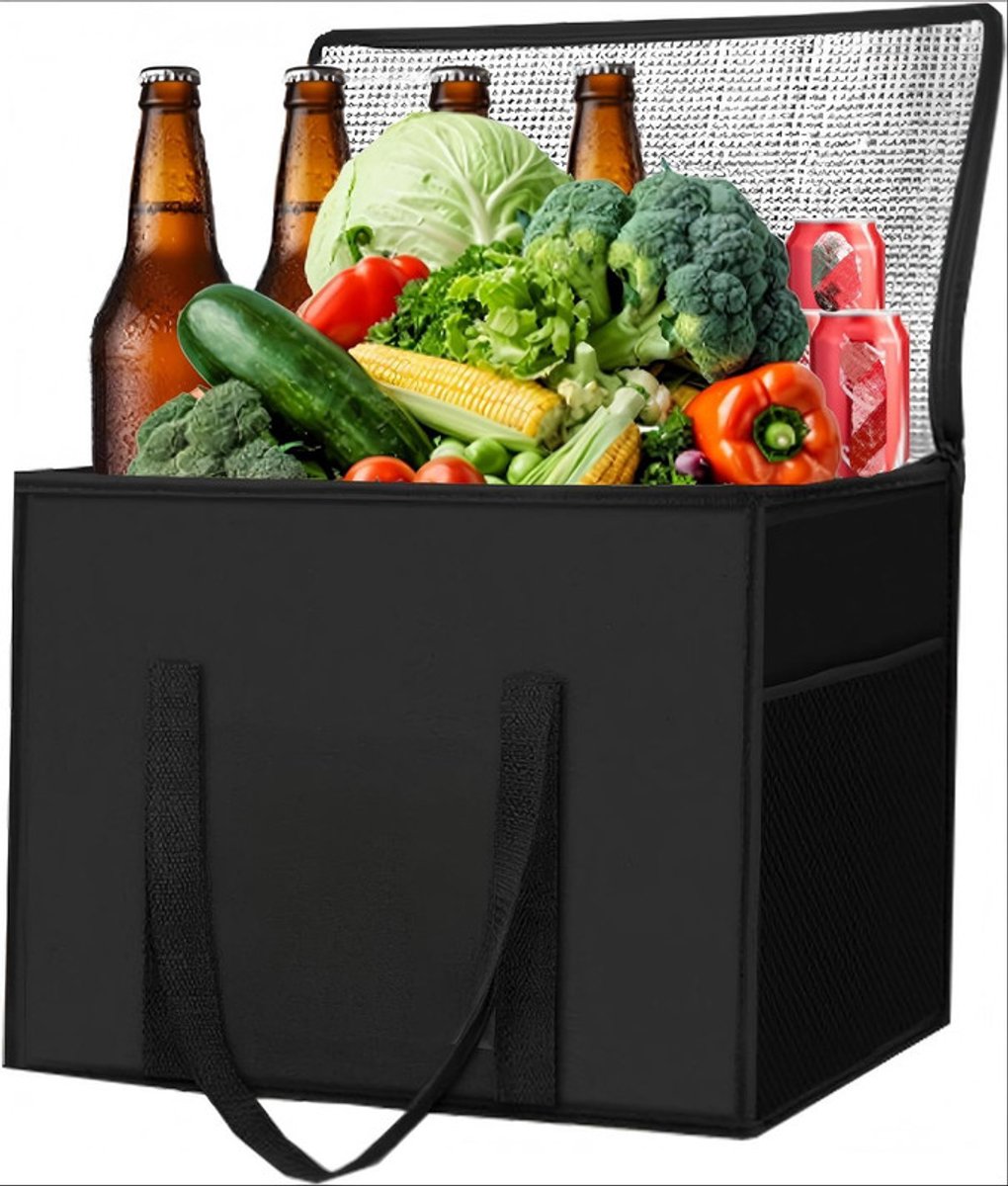 3-delige set van geïsoleerde tassen van non-woven materiaal, opvouwbare geïsoleerde tas, geïsoleerde lunchtas geschikt voor gebruik in de auto, barbecues, kamperen, picknicks in de buitenlucht en boodschappen,Zwart - 28*14*17 cm