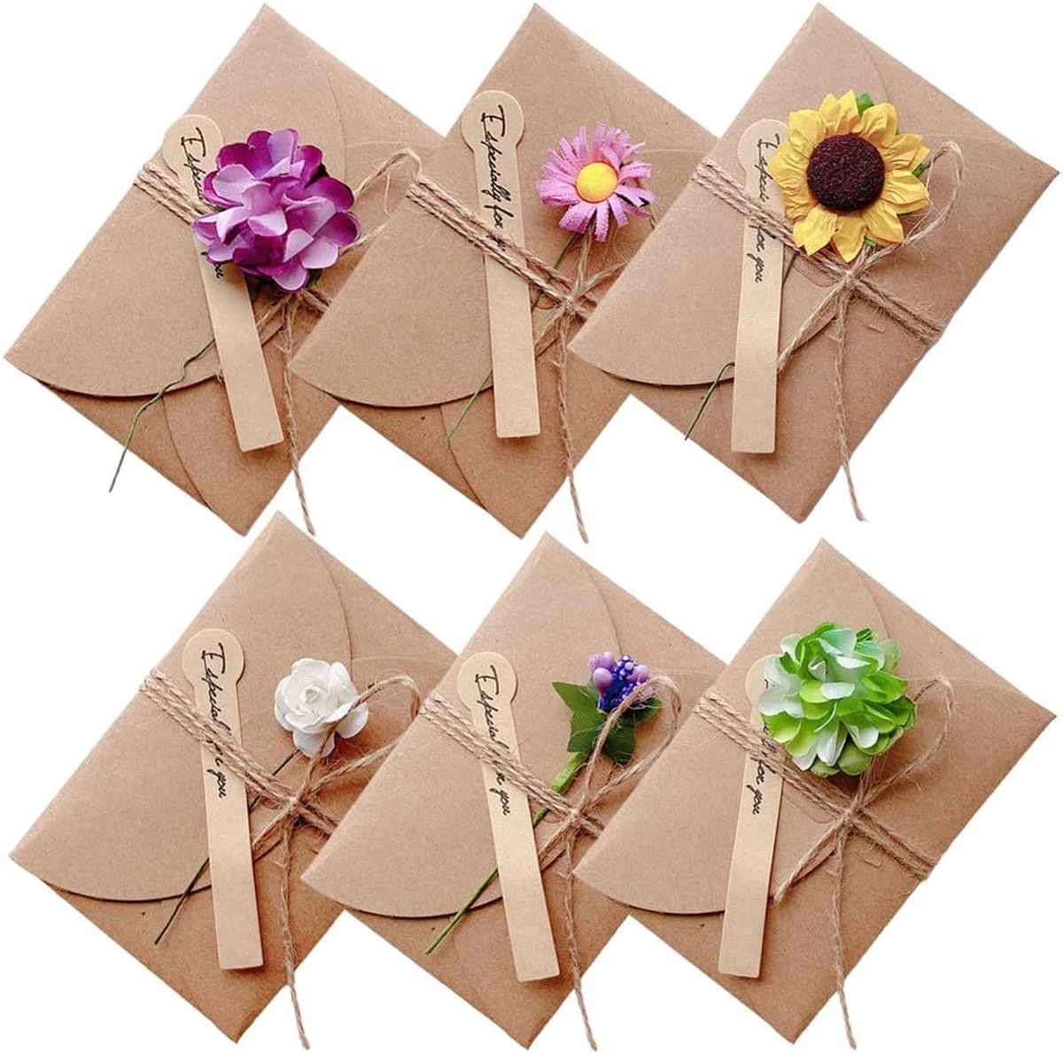 6 stuks gedroogde bloemen wenskaarten met krachtenvelop, 6 verschillende soorten bloemen, handgemaakte wenskaarten, bedankkaarten, wenskaarten, wenskaarten, bloemenwenskaarten, bedankkaarten