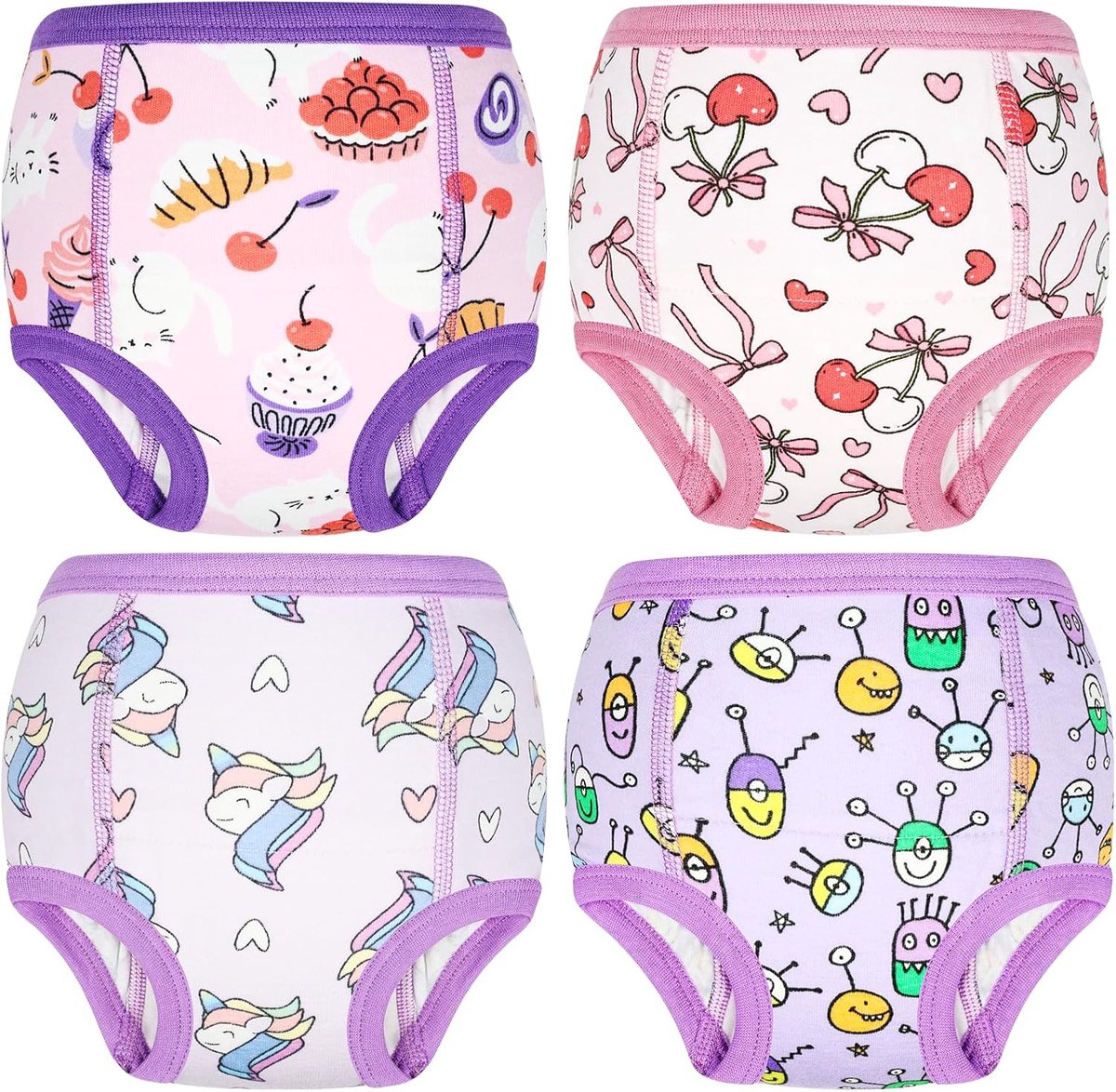 DIRECT Trainingsbroek voor meisjes, 100% katoen, leerslip voor kinderen, absorberende lekvrije luiers, herbruikbaar en wasbaar, 4 stuks, kinderen, paars, 4 jaar