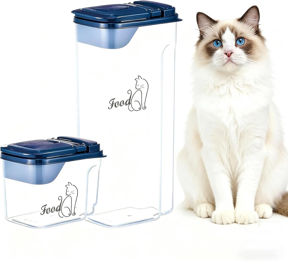 Opbergruimte voor kattenvoer, 4 l + 1,5 l, transparante luchtdichte voederbox voor katten als praktische voederton met schenktuit en maatbeker, ideaal voor droogvoer van katten en honden buiten
