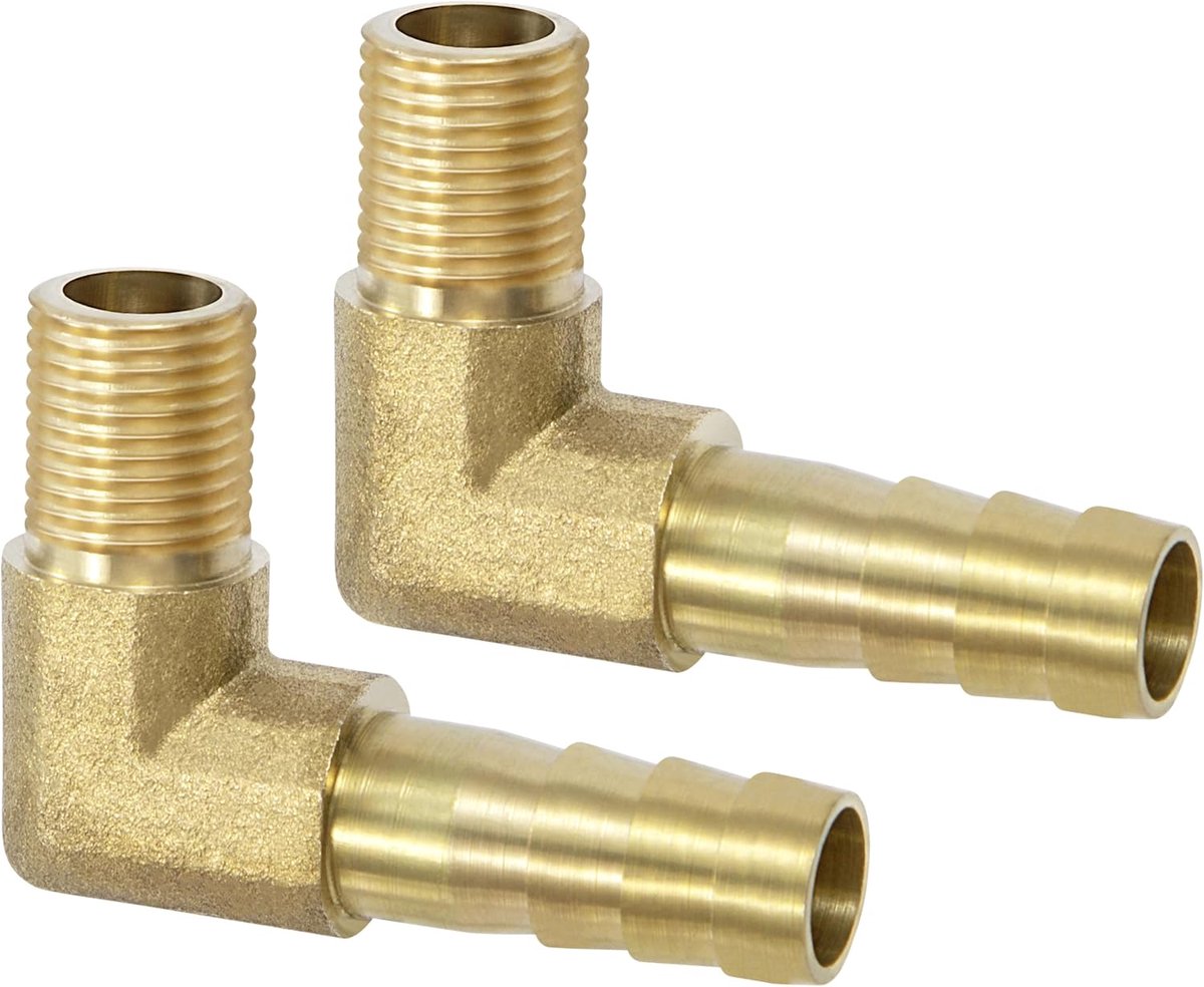 buis doorstroombeslag, 2 stuks prikkels 8 mm tot 1/8 inch mannelijk messing hoek buis 90 graden buisverbinders hoekverbinding voor water en olie