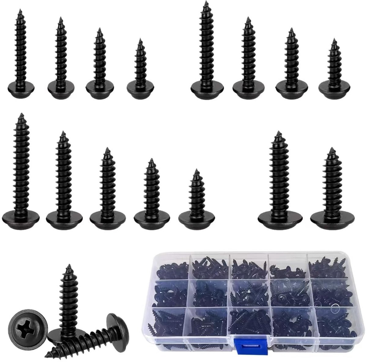 Complete Set van 445 Stuks Zelftappende Schroeven voor Hout, Metaal en Plastic - M3, M3.5, M4, M5, Ronde Kop en Zelfborende Schroeven Assortiment