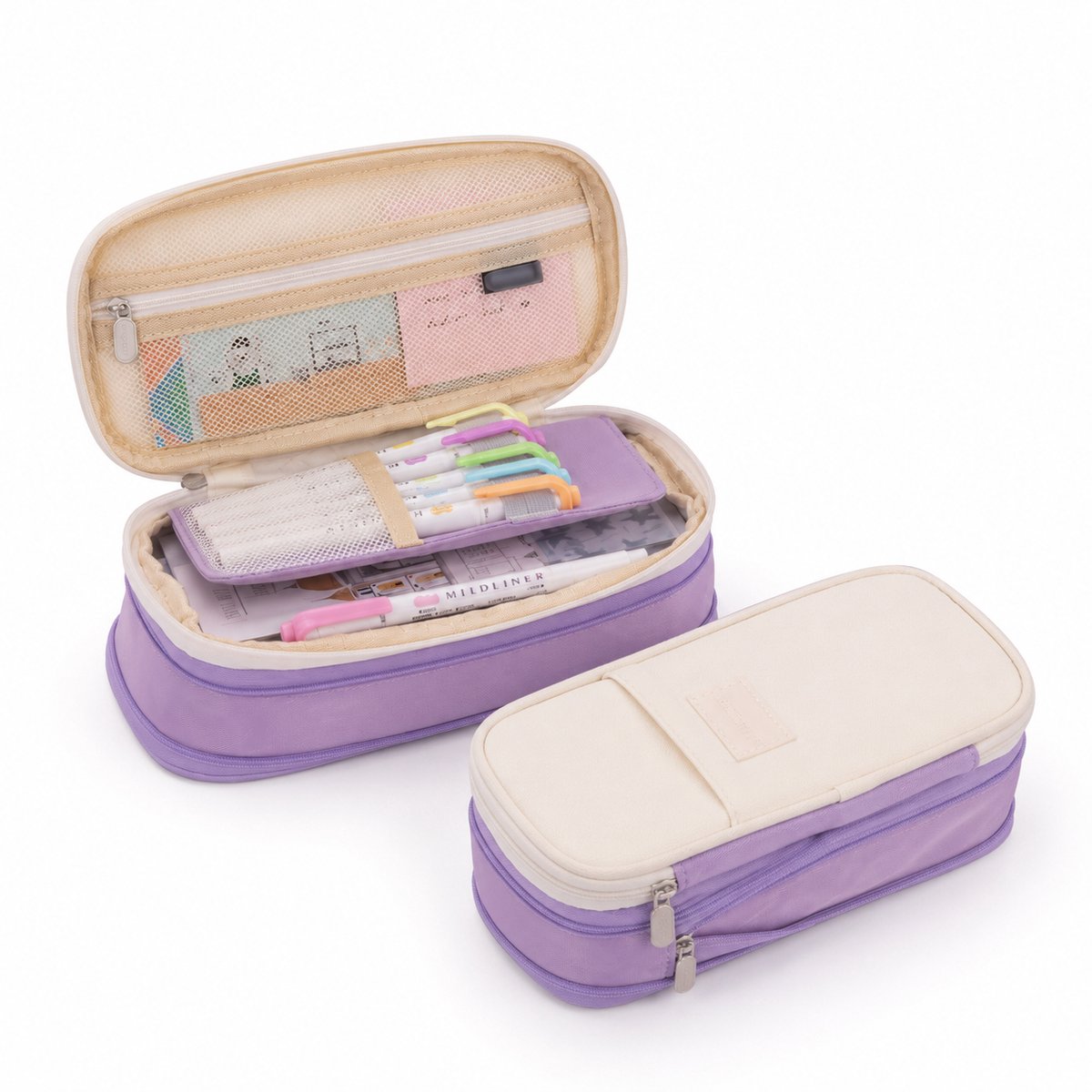 Bobypet Grote Paarse Etui - Vervormbaar Penseel Tasje met Meerdere Vakken - Lichtgewicht Schrijfwaren Organiser voor Tieners en Volwassenen