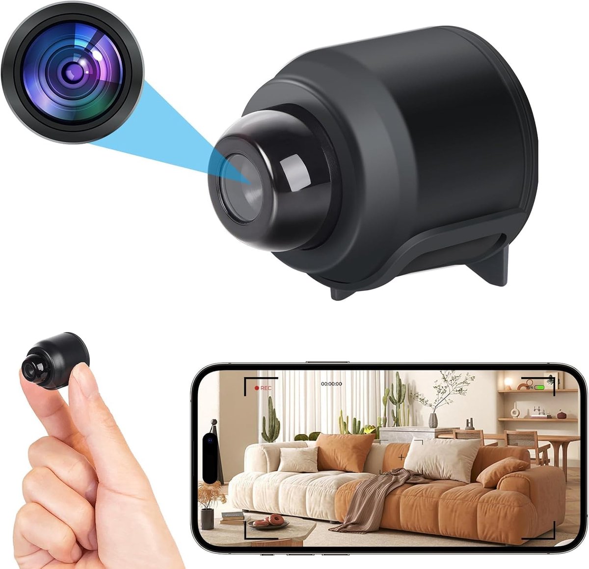 SnelShoppen - Mini verborgen IP spionagecamera WiFi HD 1080p met nachtzicht en app voor real-time video, micro beveiligingscamera voor thuisbewaking,