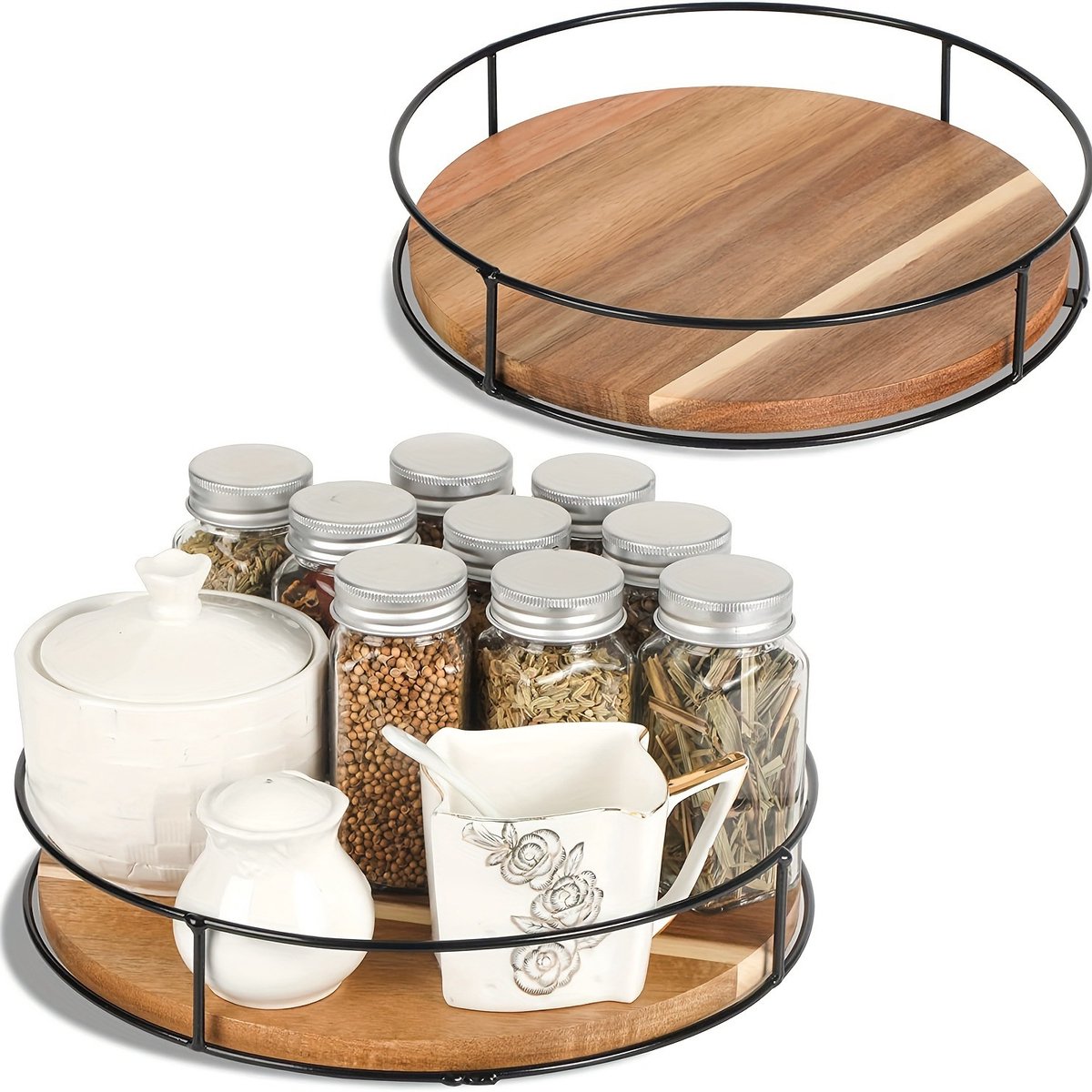 VHV - Kruidenrek - Draaibare houten organizer en opbergrek - Voor keuken, badkamer en kaptafel - Ruimtebesparend - 22,8 x 5,5 cm - Houtkleur