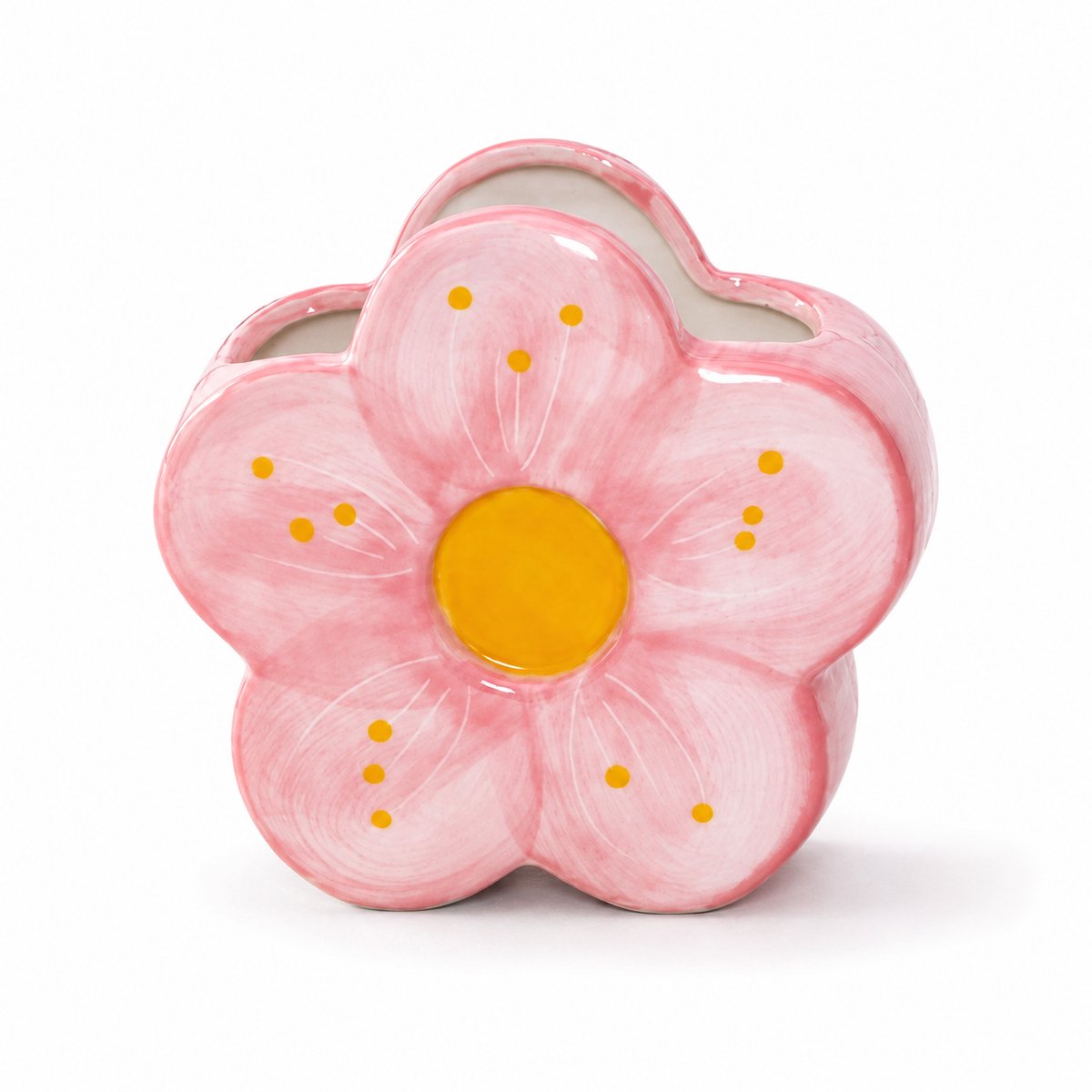 VHV - Keramische Pennenhouder - Bloemvormige Bureau Organizer voor Pennen en Make-upkwasten - Roze - Kantoor en Kaptafel
