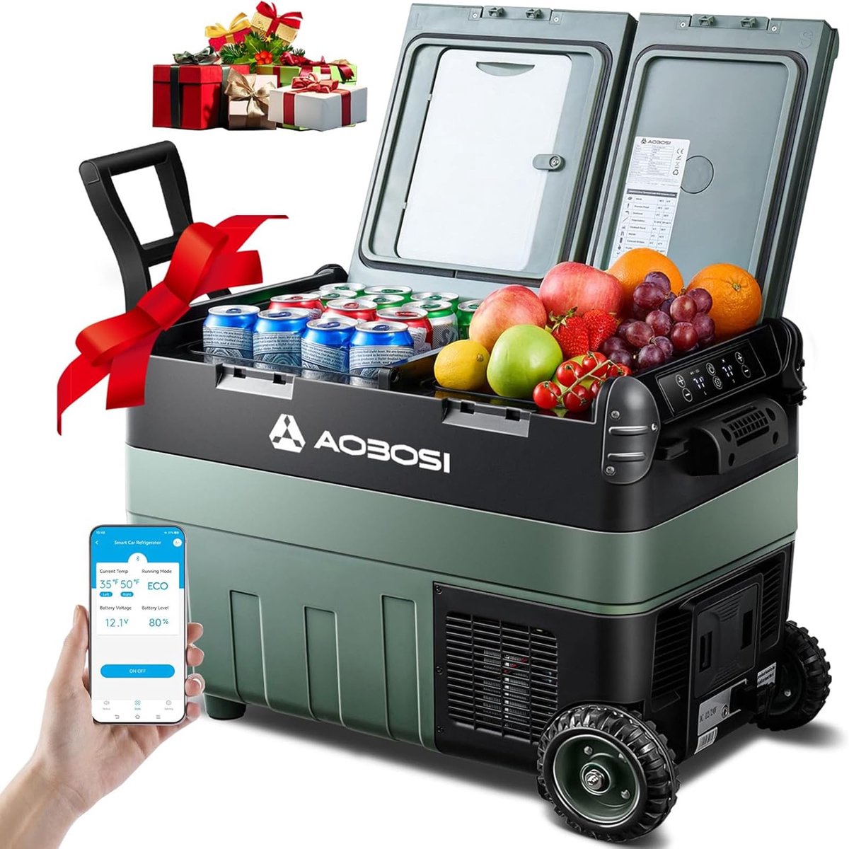 SnelShoppen - 40L Compressor Koelbox Dual Zone met App, LED-verlichting, 12/24V en 100-240V - Ideaal voor Camping, Auto, Vrachtwagen, Boot en Reizen