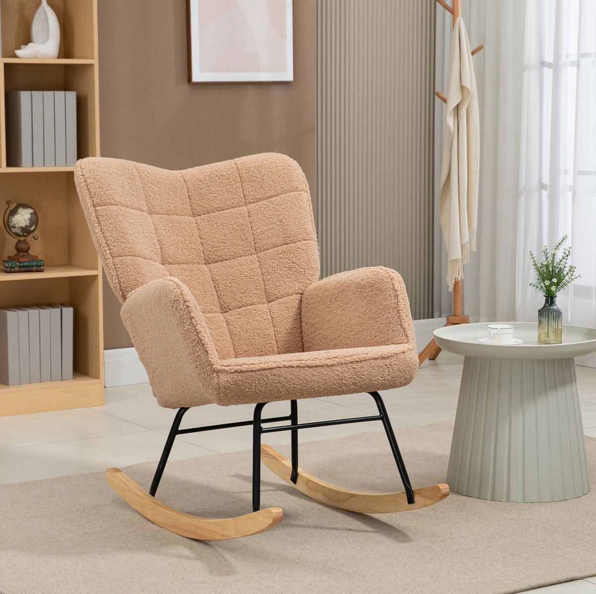 COVREO Schommelstoel 98x71x101 cm - bruin, zachte polyester bekleding, armleuningen