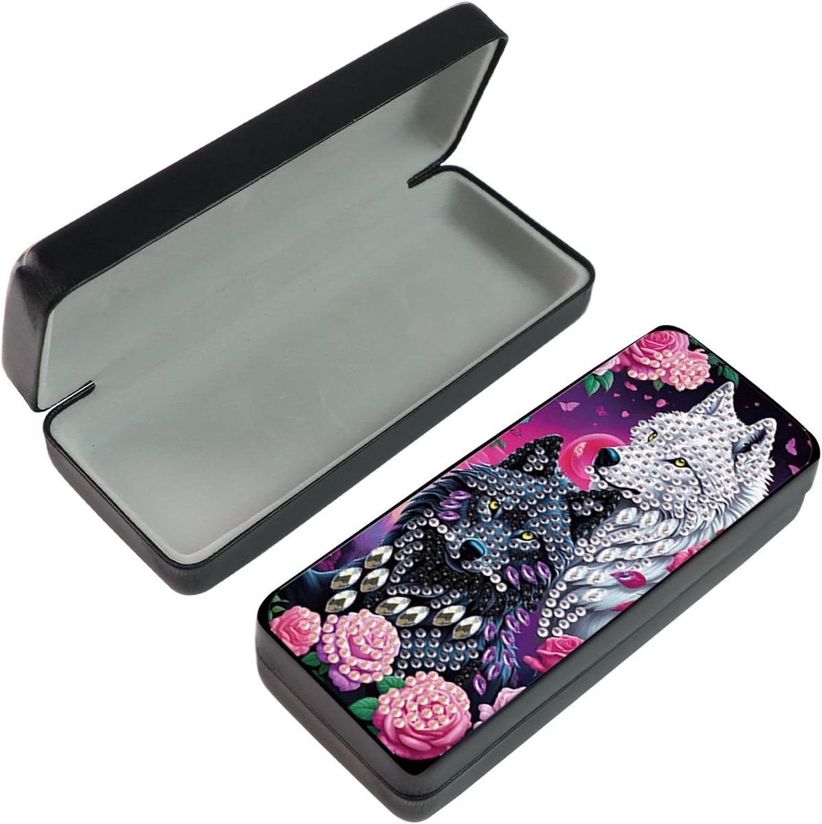 Diamant Schilderen Bril Case - Zonnebril Opbergdoos - Eyewear Organizer met Wolf Motief en Opbergruimte voor Brillen