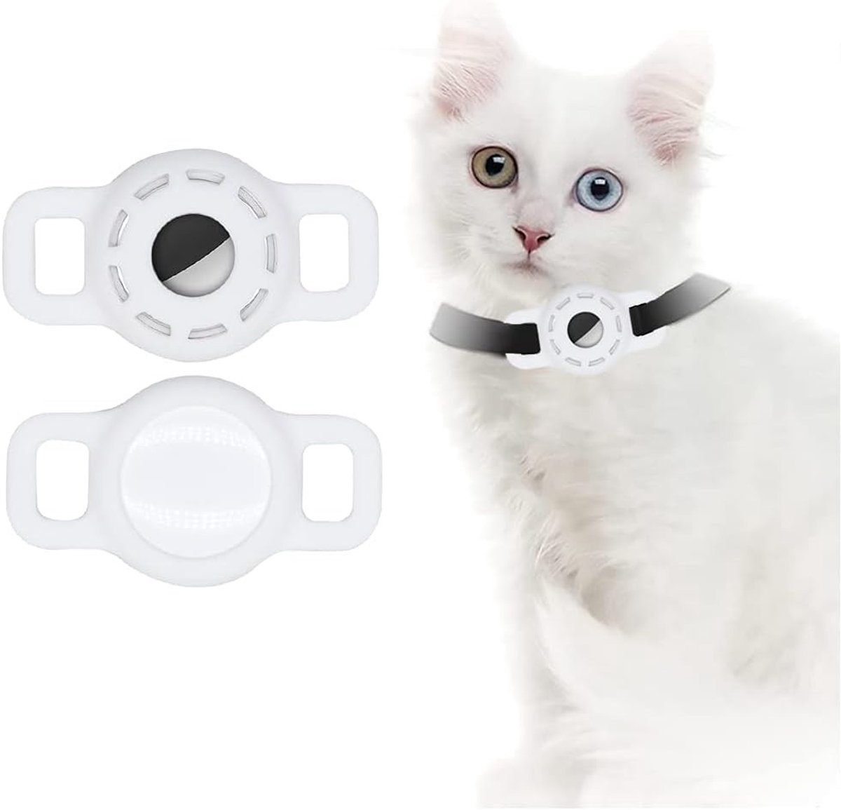 Honden- en Kattenhalsband met Silicone Bescherming en HD Film, Verstelbare GPS Zoekhoes, 2 Stuks (Wit)