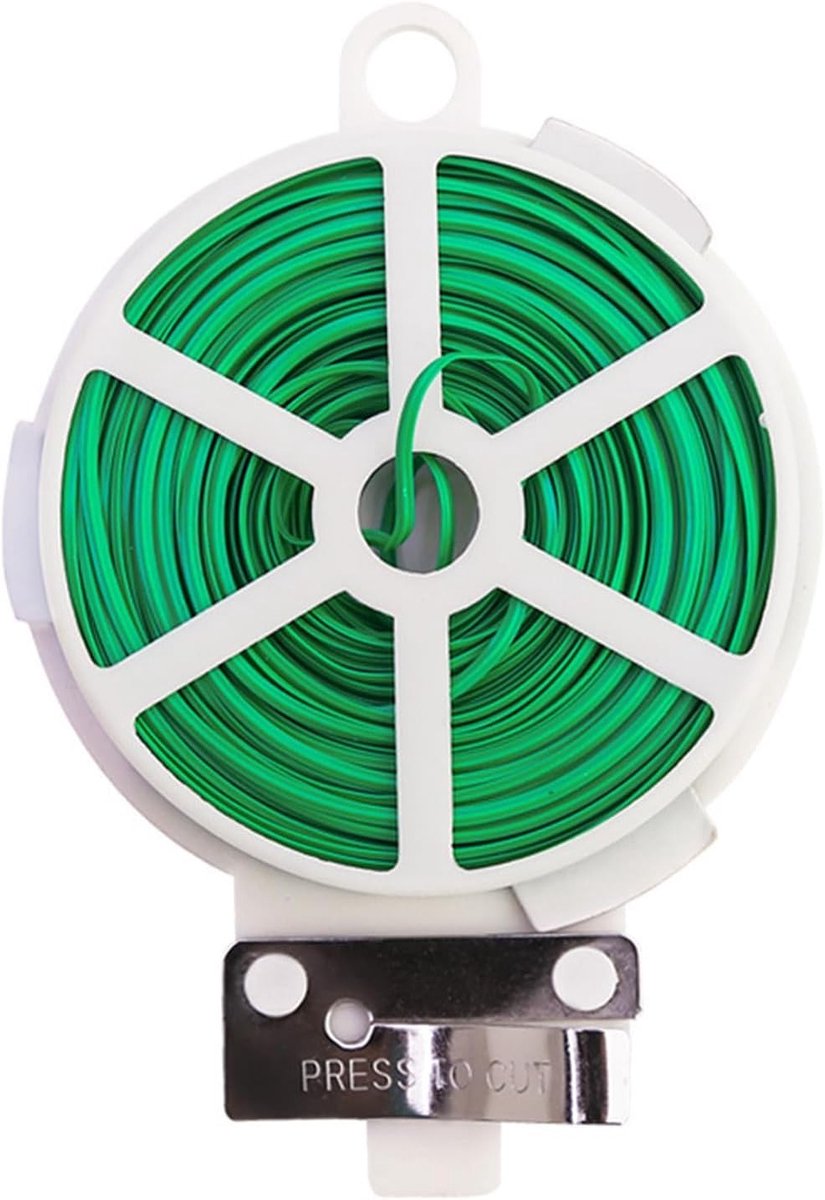 50m Zachte Tuindraad | Flexibele Plant Trainingsdraad met Ingebouwde Cutter | Groene Gecoate Ondersteuning voor Klimplanten, Bloemen en Heggen