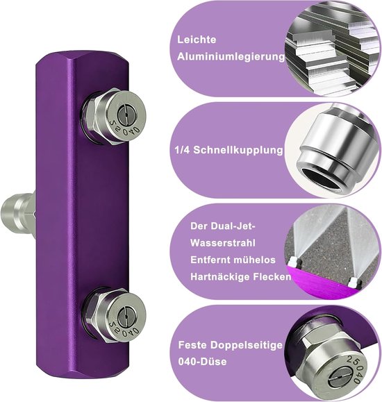 SnelShoppen - 2-in-1 Hoge Druk Hogedrukreiniger Dubbele Spuit Purple - 5 Verwisselbare Spuitmonden 0°-65°, 4000 PSI, Aluminium + Keramische Kern, Idea van Snelshoppen — afbeelding 2