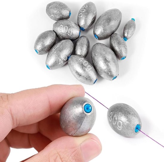 SnelShoppen - 25 Stuks Vissen Loden Set, Elliptisch Looplood Vissen Gewichten met Kunststofkern, 5 Maten 10g/15g/20g/30g/40g, Duurzaam en Corrosiebest — afbeelding 2