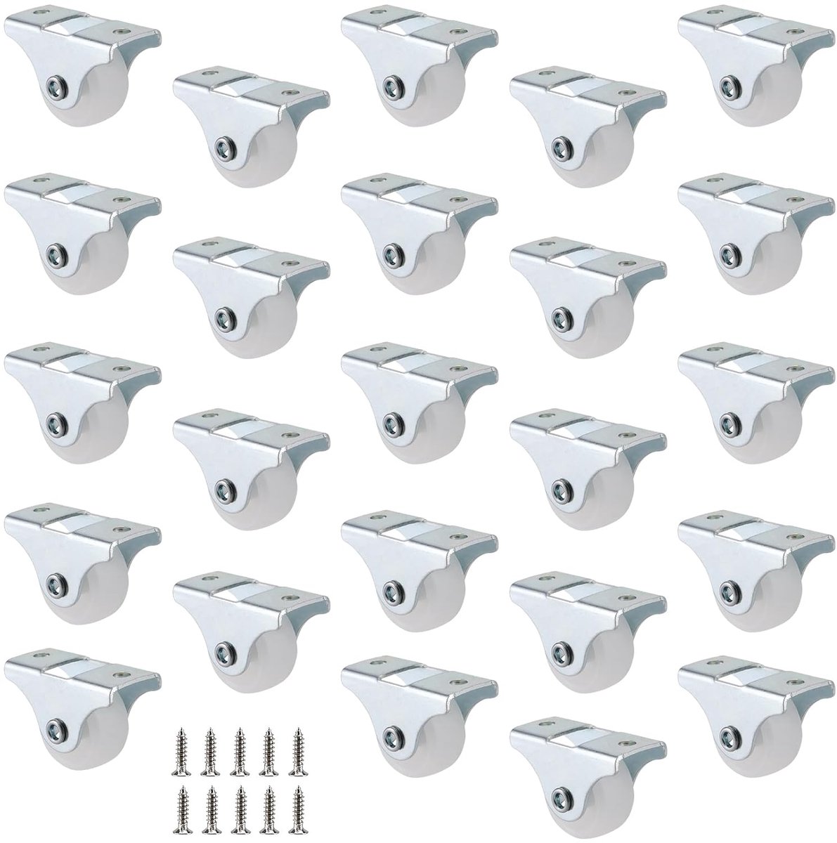 SnelShoppen - 24 Stuks 25 mm Vaste Meubelwielen met Schroeven, Niet Draaibaar, Mini Castors voor Winkelwagentjes, Gereedschapskisten en Vliegcases, Du