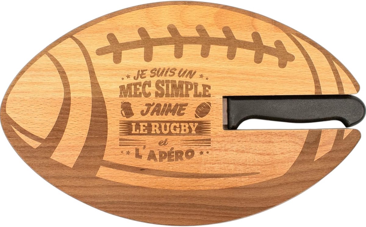 SnelShoppen - ERNESTINE Rugby Aperitif Plate - Houten Snijplank in Rugbybal Vorm - Gepersonaliseerd Kado voor Mannen - Vaderdag Cadeau voor Papa en Op