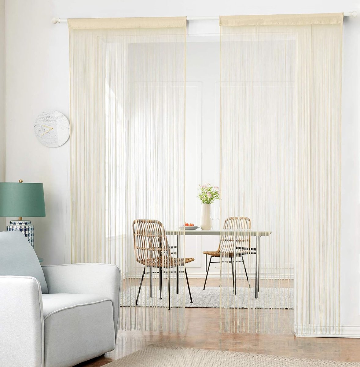 SnelShoppen - Brede Knopgaren Gordijnen - Polyester Franje Gordijnen voor Deuren en Ramen - Privacy en Lichtdoorlatend - 90cm x 200/245cm - Decoratie