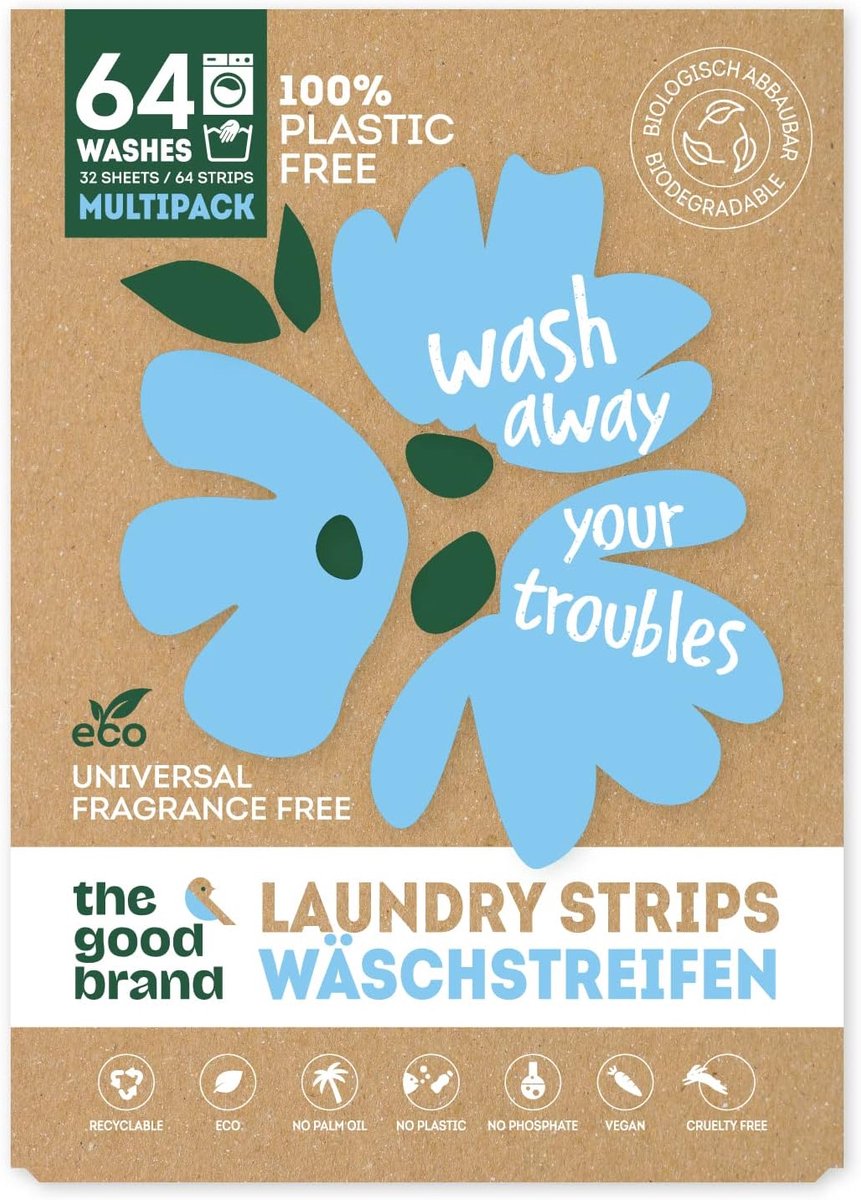SnelShoppen - Eco Vlekvrije Wasvellen 64 Wasbeurten Hypoallergene Non-Bio Wasstrip Geconcentreerd, Geurvrij, Duurzaam, Milieuvriendelijk, Ideaal voor