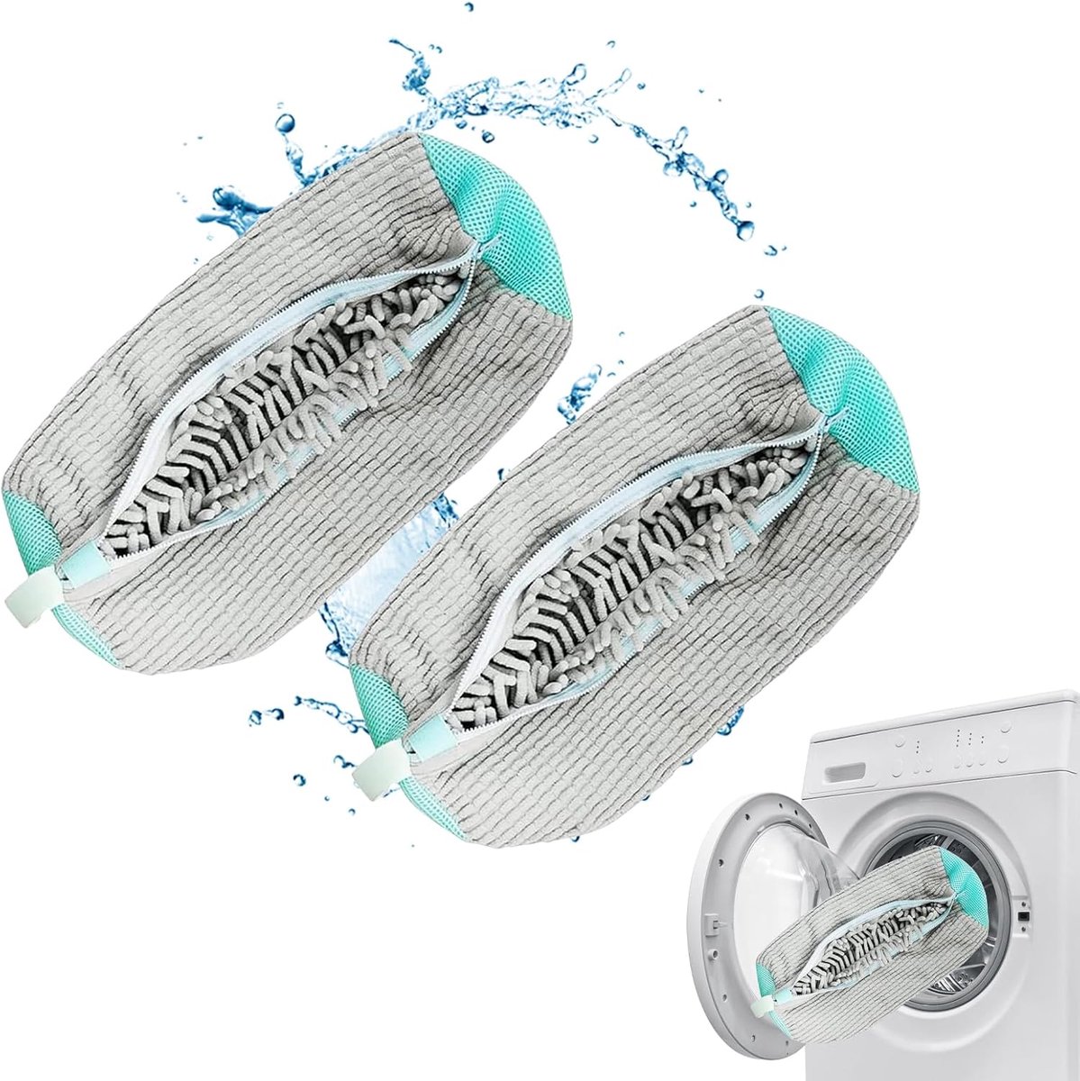 SnelShoppen - Shoe Washing Bag voor Sneakers, 2 Stuks, 360° Bescherming, Zachte en Duurzame Waszak voor Wasmachine en Droger, Grijs, Voor Schoonmaken