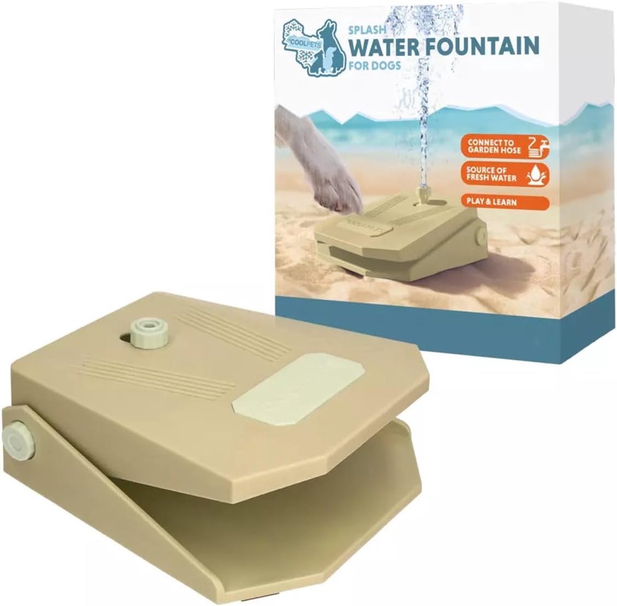 SnelShoppen - Splash Water Fountain voor Honden - Water Speelgoed met Pedal - Beige - Geschikt voor Tuin en Buiten - Antislip en Veilig