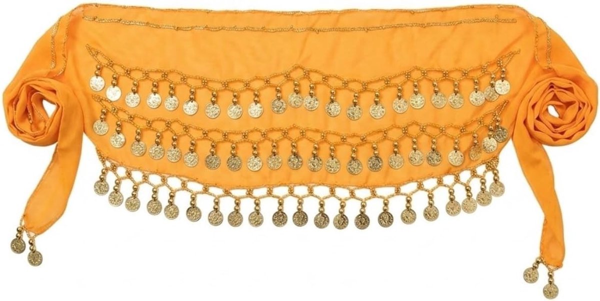 Bauchtanz Gürtel in Oranje met 72 Goldmünzen - Chiffon Hüfttuch voor Dans en Kostuum Accessoires