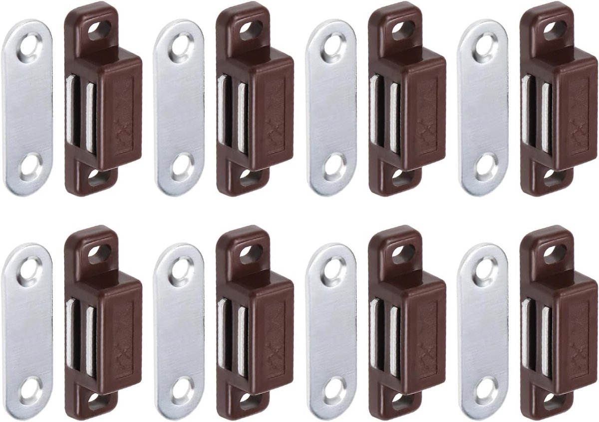 Magnetische Touch Latch 28x10mm - 8 Stuks voor Keukenladen en Meubels - Plastic Sluitingen in Bruin/Zilver