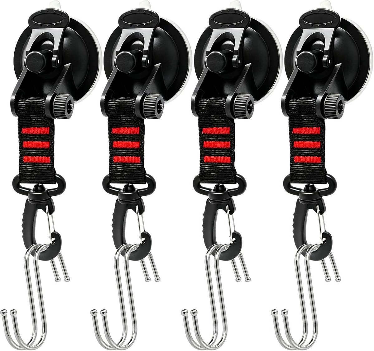 Set van 4 Zuignap Ankers voor Camping, Inclusief Bevestigingshaken en 8 S-Haken voor Zonneschermen en Luifels