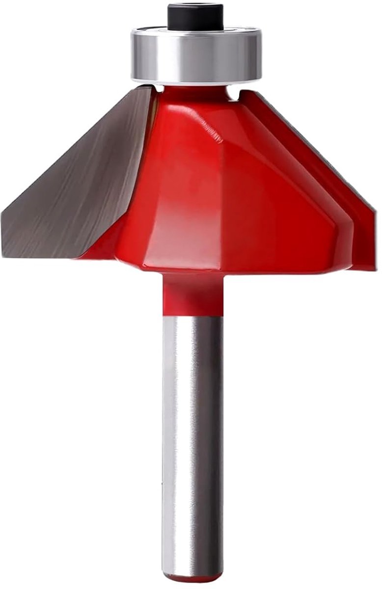SnelShoppen - 45° Tungsten Carbide Frees Cutter met 6.35 mm Shank, Beitel voor Houtbewerking, Perfect voor 90 Graden Verbindingen, Rood Coating, DIY P