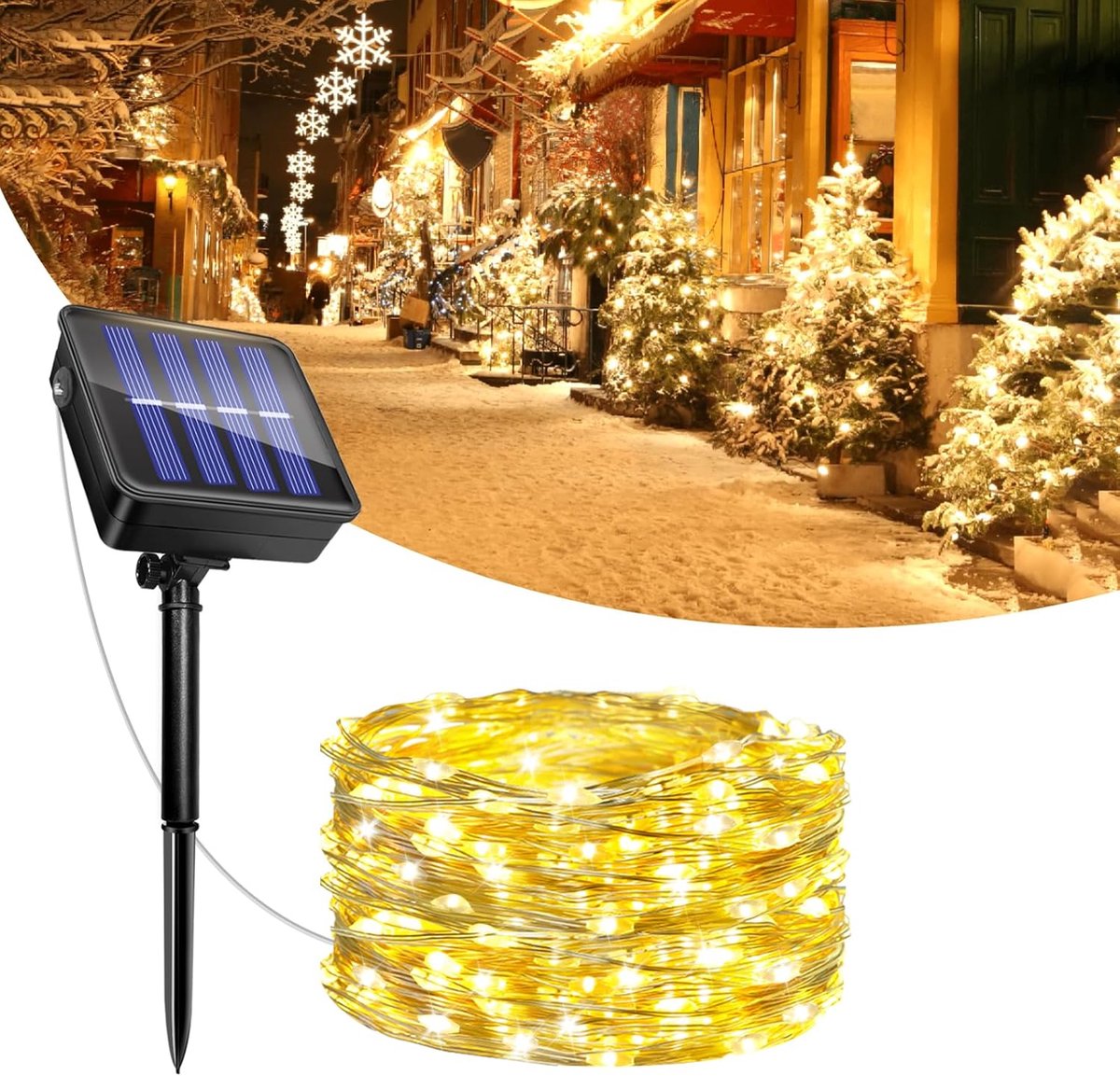 SnelShoppen - Solar String Lights Warm White 5m met 50 LED's - Energiezuinig Tuinverlichting voor Feesten, Camping en Decoratie - 7m Totaal Lengte