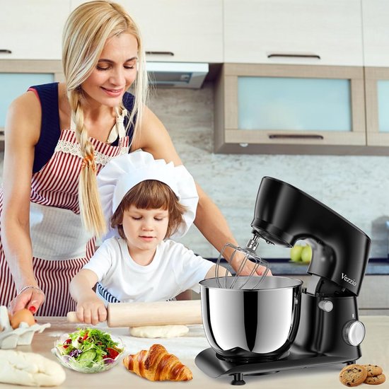 SnelShoppen - Blender 5.5 QT, 10-Weg Kantelkop, Keuken Mixer met RVS Kom, Kneedhaak, Garde, Compact & Lichtgewicht, Zwart voor Thuisgebruik van Snelshoppen — afbeelding 3