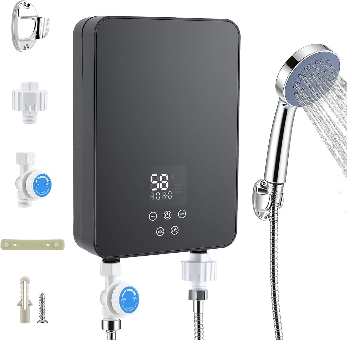 Krachtige 5500W Doorstromer voor Warm Water, Mini Douche Set met Handdouche en LED Temperatuurweergave voor Badkamer en Keuken